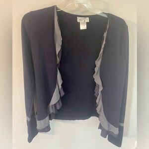 Paraella Navy Blue/Gray Ruffle Cardigan Size: Small